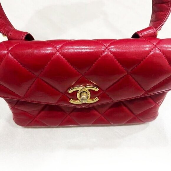 Authentic CHANEL CC Vintage Matelasse Lambskin Waist Pouch Bum Bag Leather Red - Picture 9 of 16
